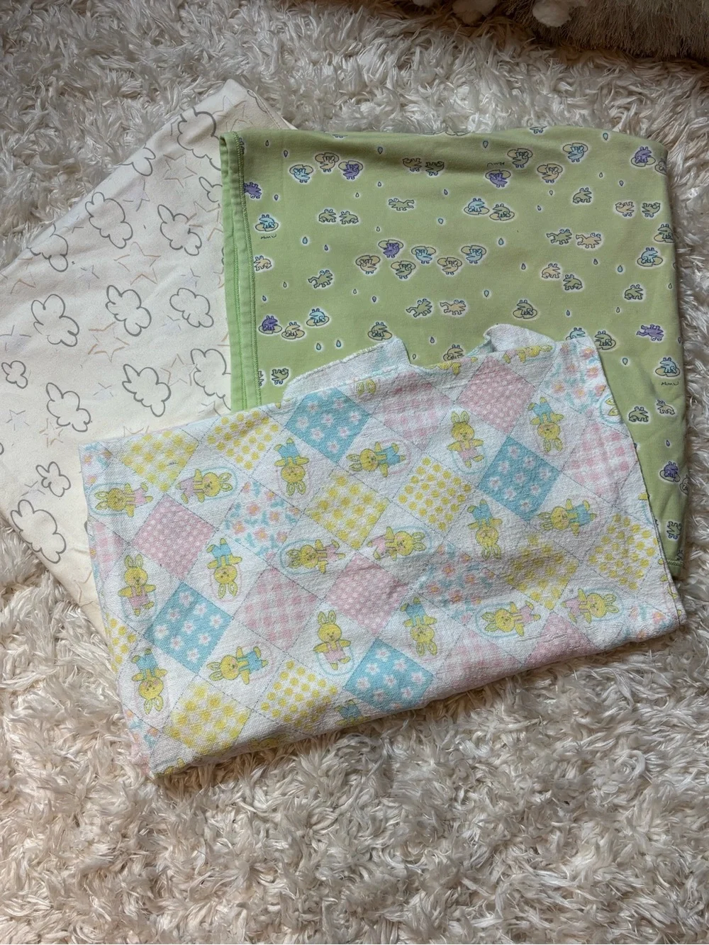 Bundle of 3 Soft Pastel Multi-Print Baby Receiving Blanket - Green, Pink, Blue